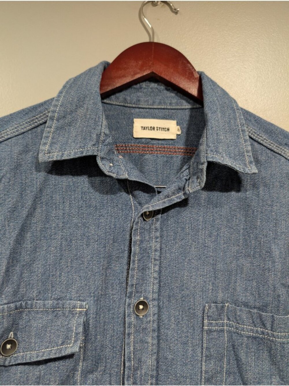 Taylor Stitch Blue Denim Utility Shirt Sz 42 Men's Long Sleeve Button Up - Picture 11 of 16